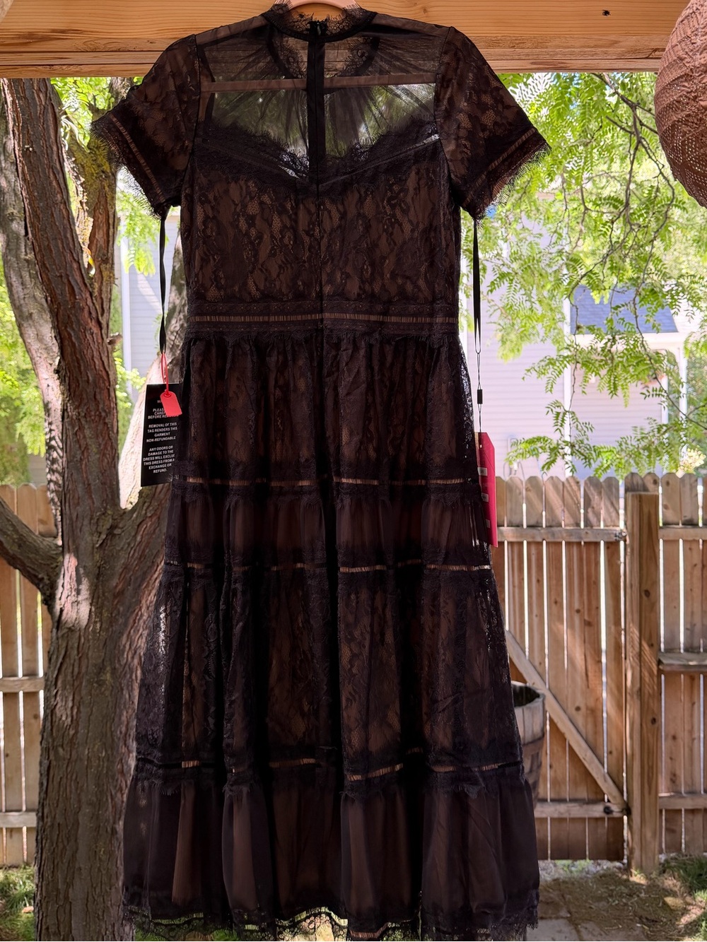 NWT Large Elegant Short Sleeve Midi Lace Formal Cocktail Dress Black - Picture 11 of 16